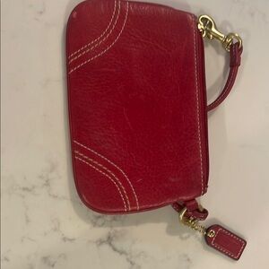 Red Leather Wristlet with Gold Accents